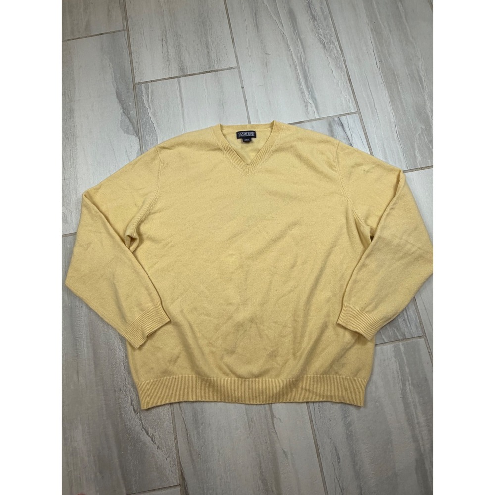 Lands End‎ Mens XL Cashmere V-Neck Sweater Pale Yellow 100% Cashmere RN62830